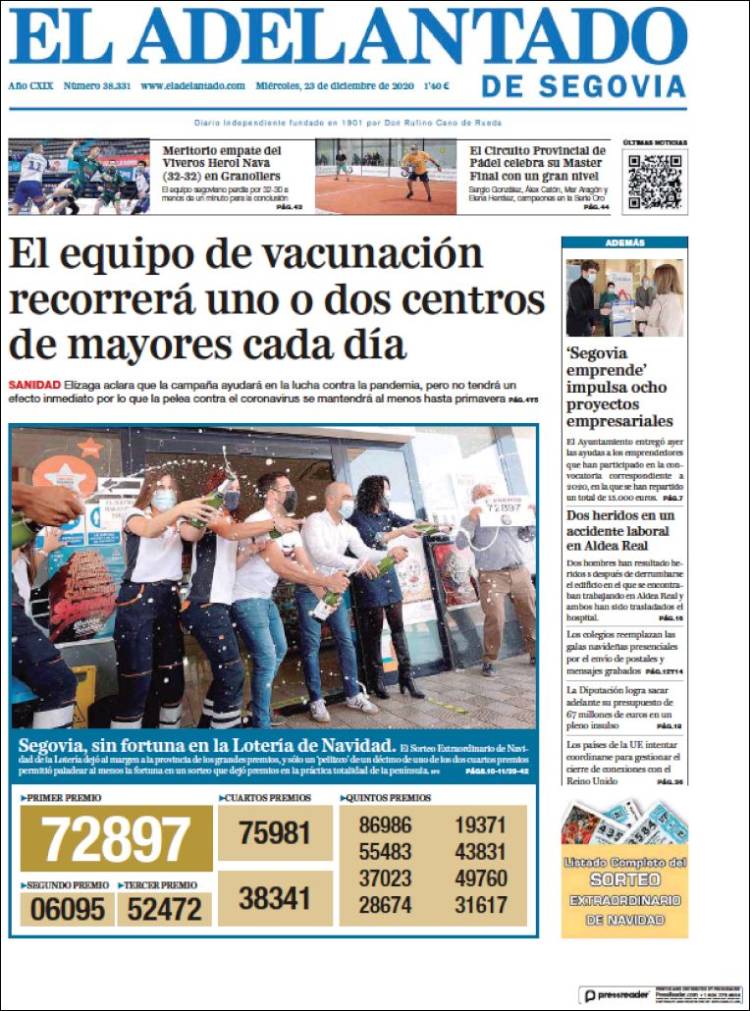 Portada de El Adelantado de Segovia (Espa&ntilde;a)