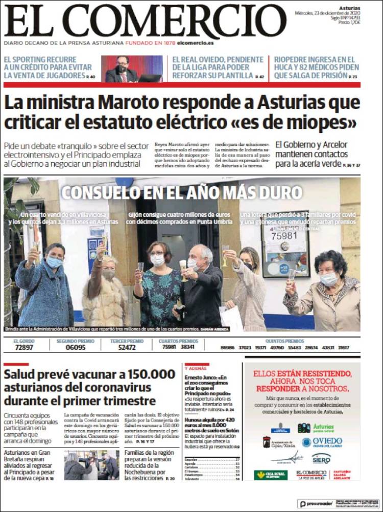 Portada de El Comercio (Espa&ntilde;a)