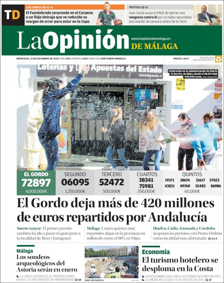 Portada de La Opinión de Málaga (Espa&ntilde;a)