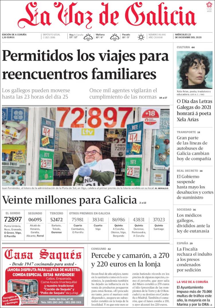 Portada de La Voz de Galicia (Espa&ntilde;a)