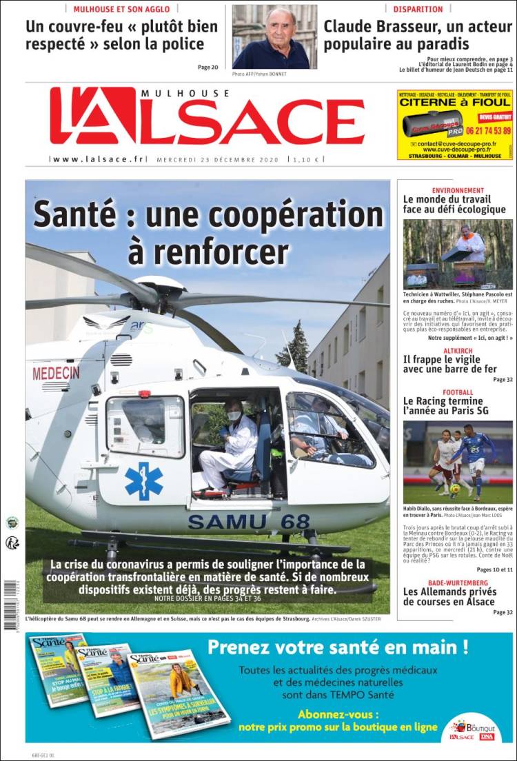 Portada de Journal L'Alsace (Francia)