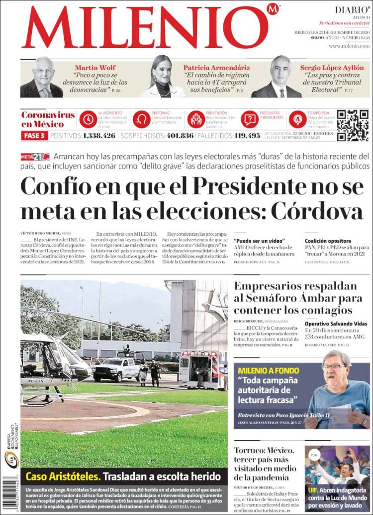 Portada de Milenio - Jalisco (México)