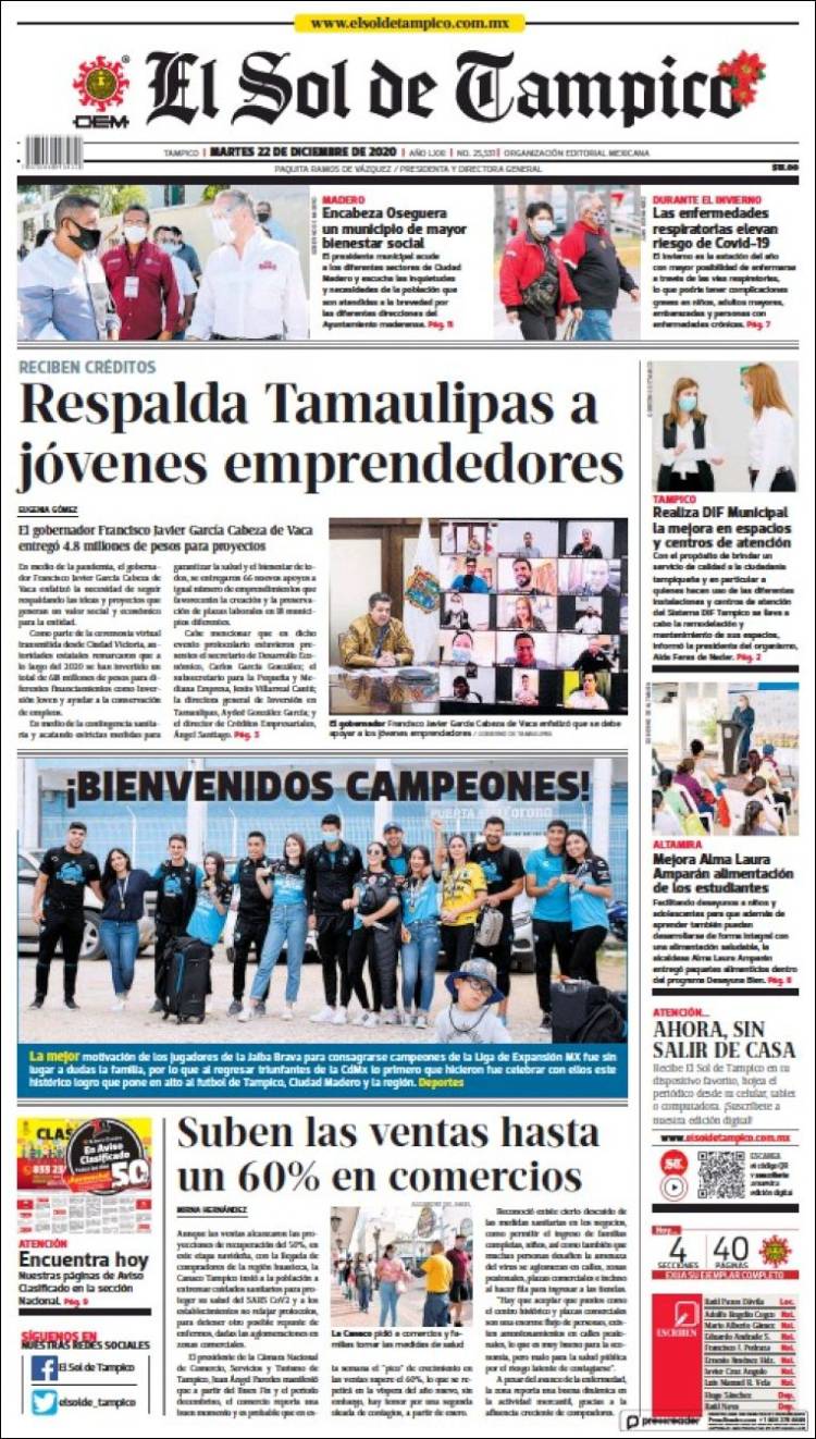Portada de El Sol de Tampico (México)
