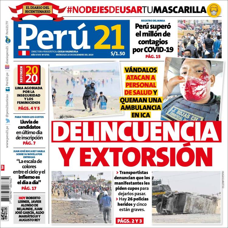 Portada de Perú 21 (Perú)