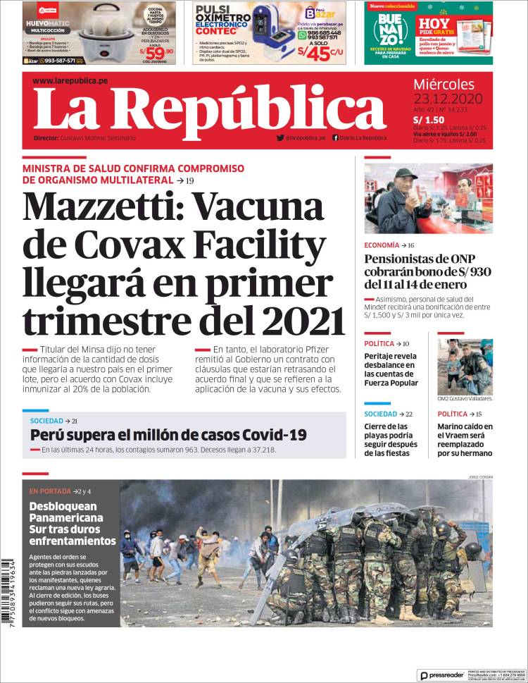 Portada de La Republica (Perú)