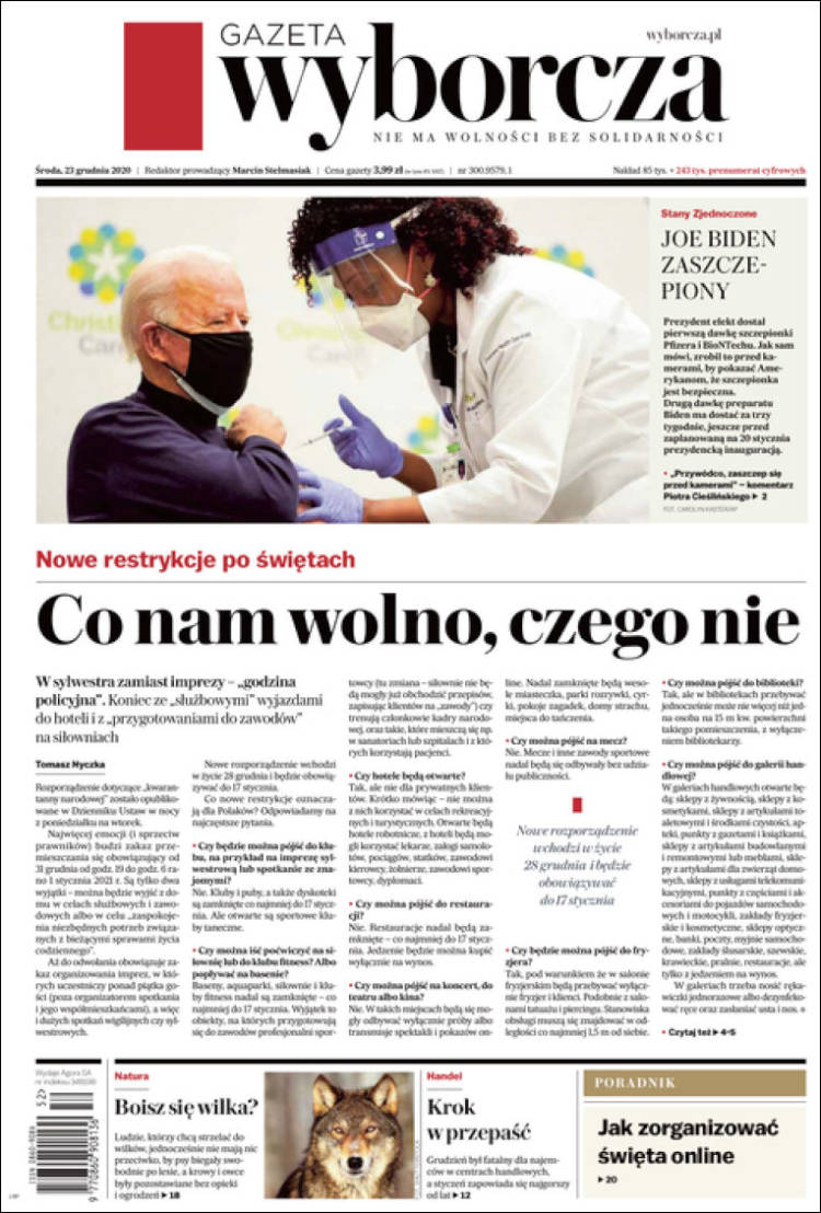 Portada de Gazeta Wyborcza (Polonia)