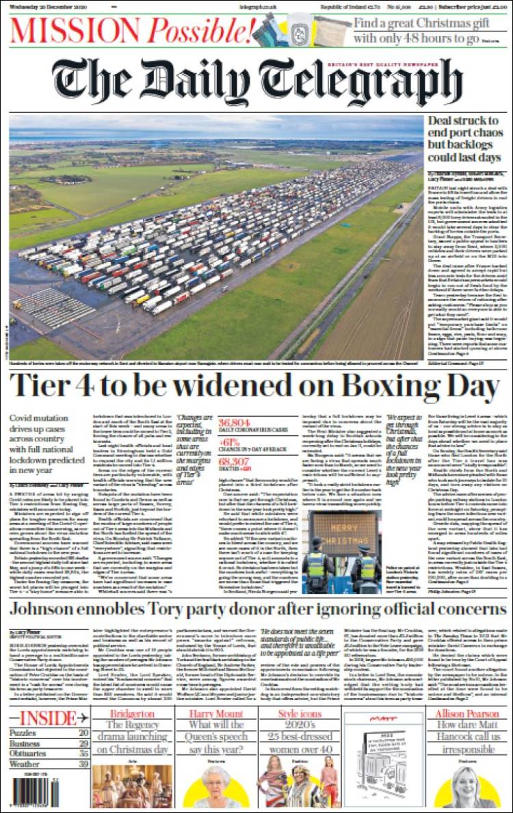 Portada de Daily Telegraph (Reino Unido)