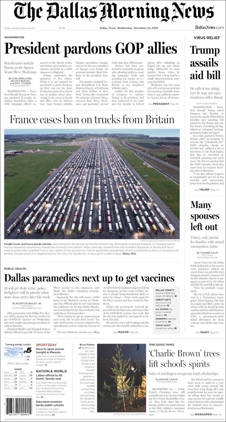 Portada de Dallas Morning News (USA)