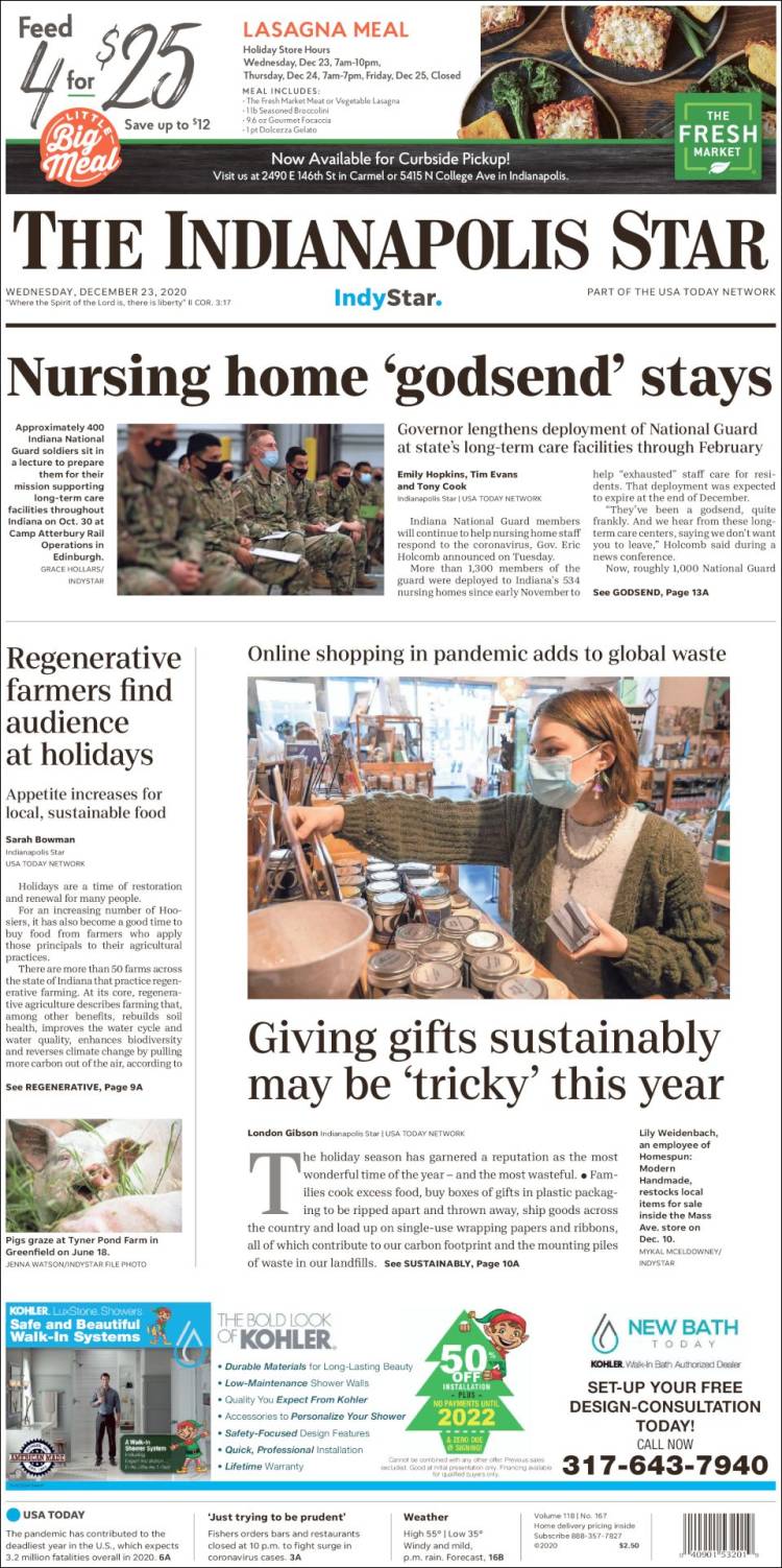 Portada de The Indianapolis Star (USA)
