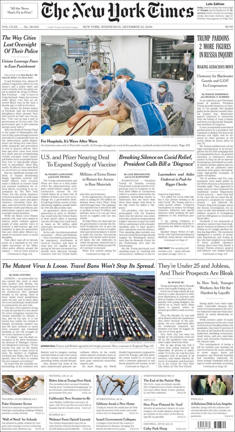 Portada de New York Times (USA)