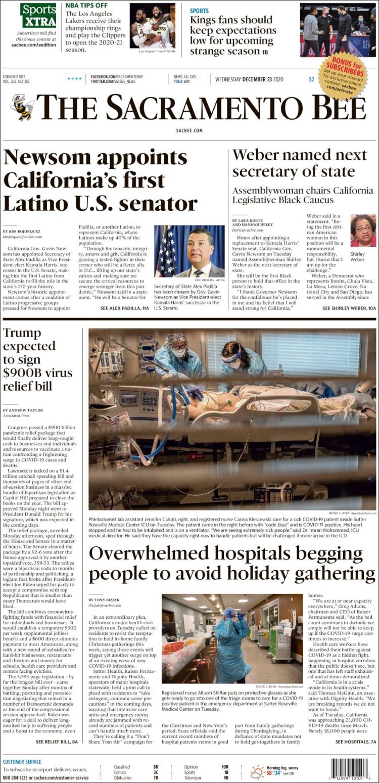 Portada de The Sacramento Bee (USA)
