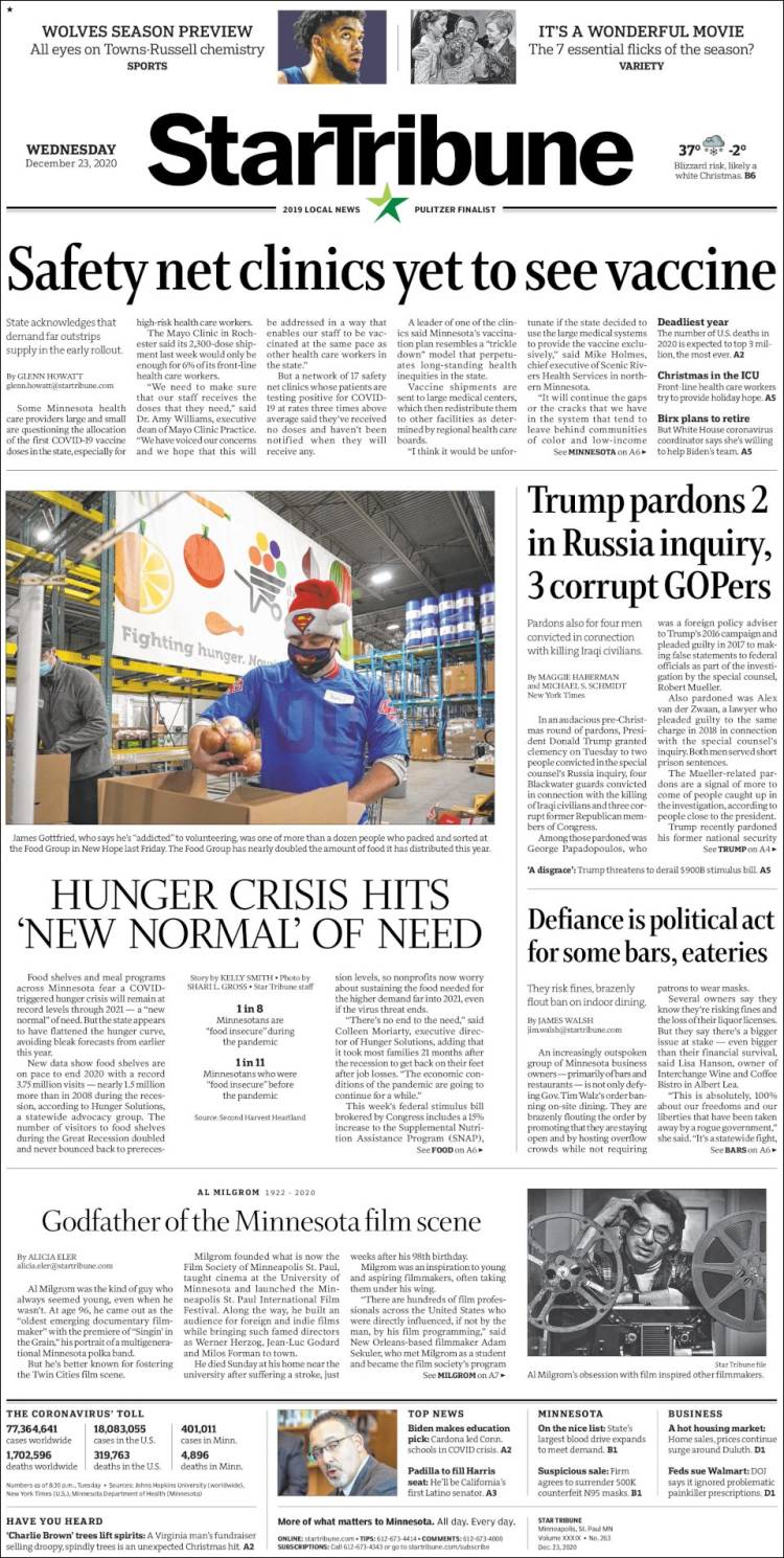 Portada de Star Tribune (USA)