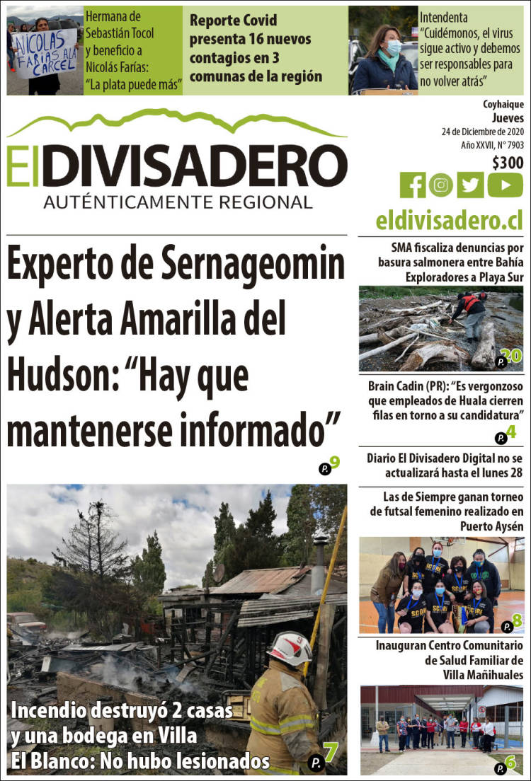 Portada de Diario El Divisadero (Chile)