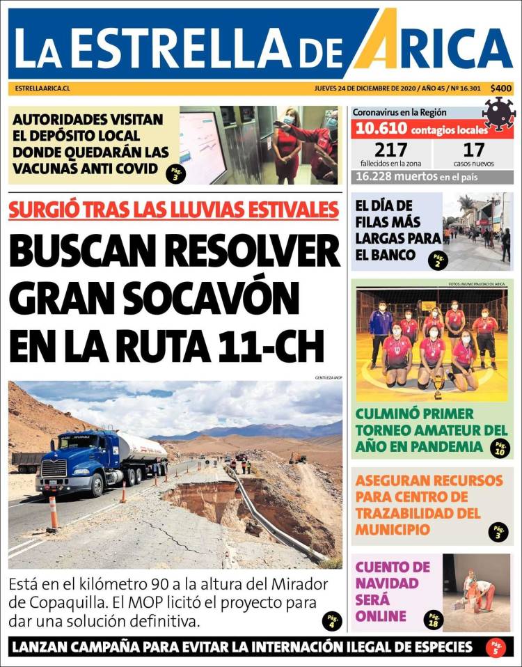 Portada de La Estrella de Arica (Chile)