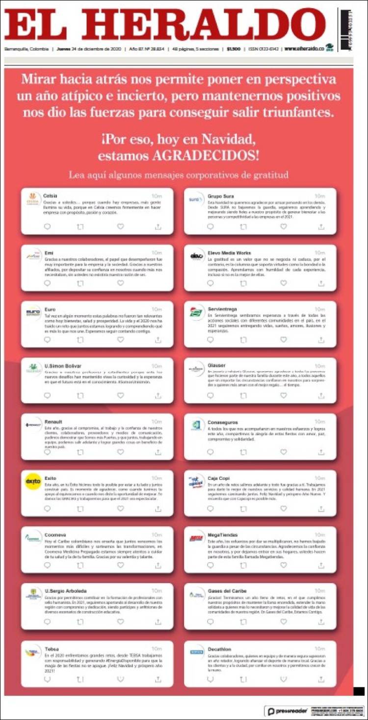 Portada de El Heraldo (Colombia)