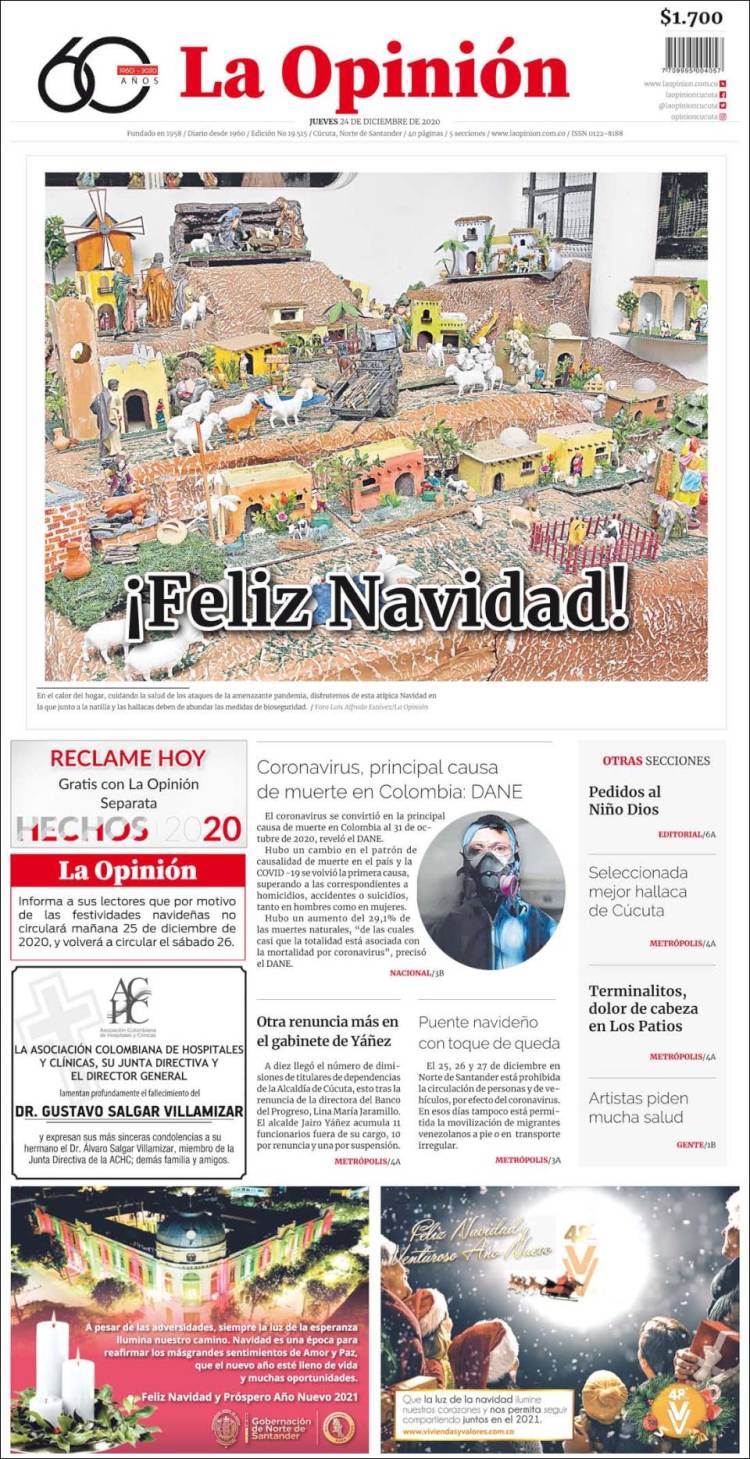 Portada de Diario La Opinion (Colombia)