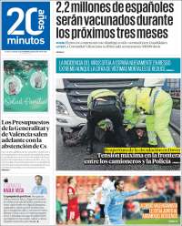 Portada de 20 Minutos - Valencia (España)