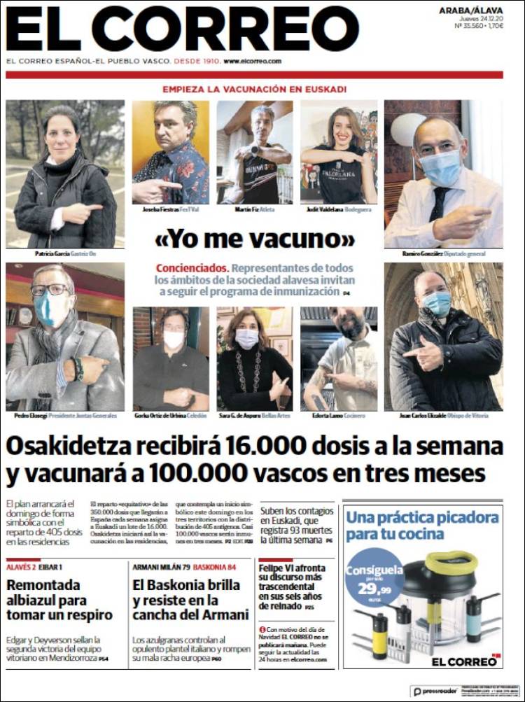 Portada de El Correo - Álava (España)