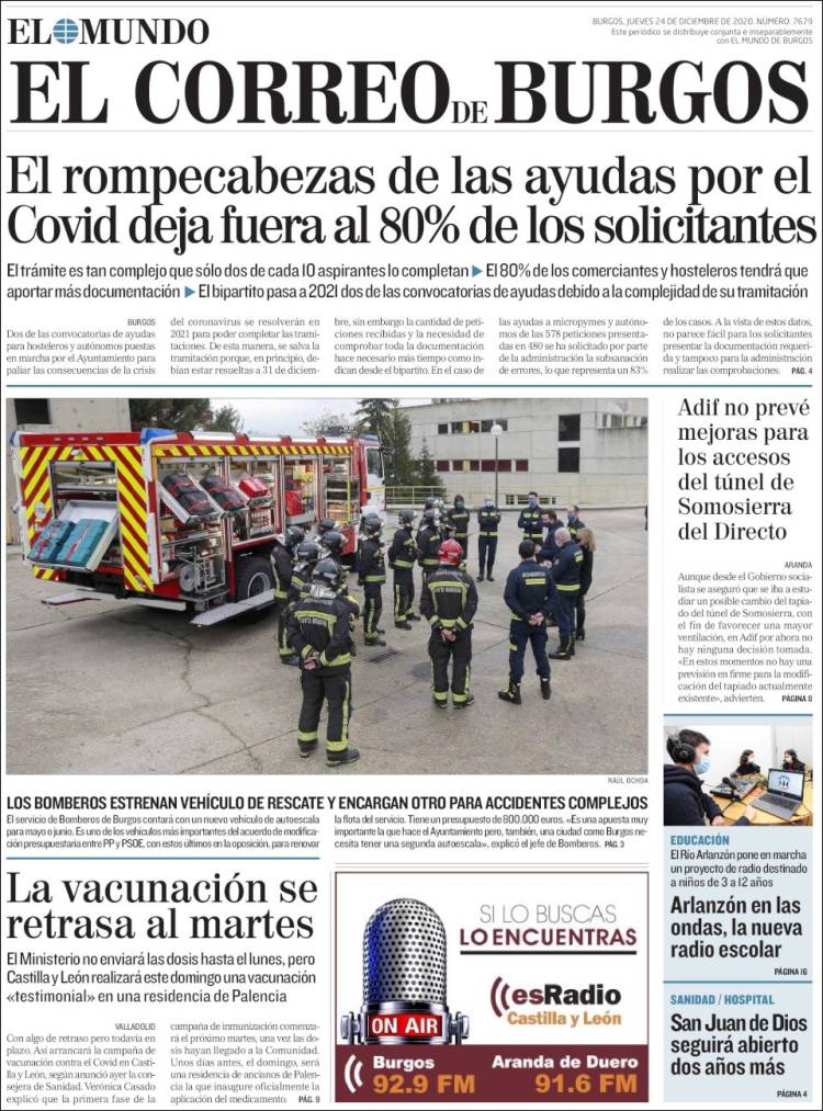 Portada de El Correo de Burgos (España)