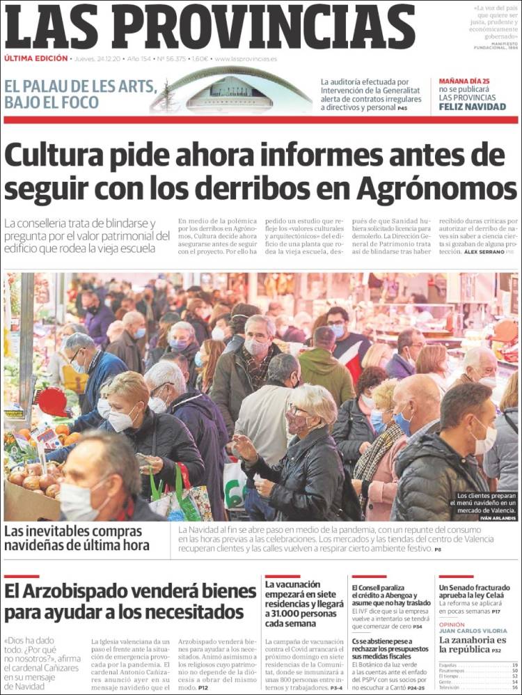 Portada de Las Provincias (España)