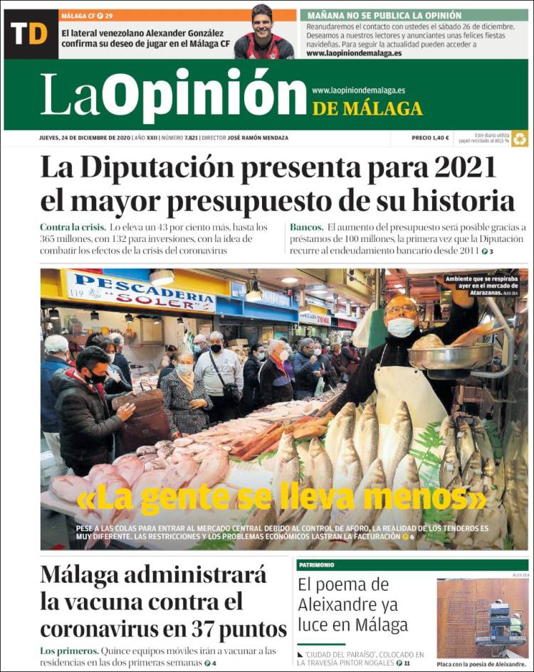 Portada de La Opinión de Málaga (España)