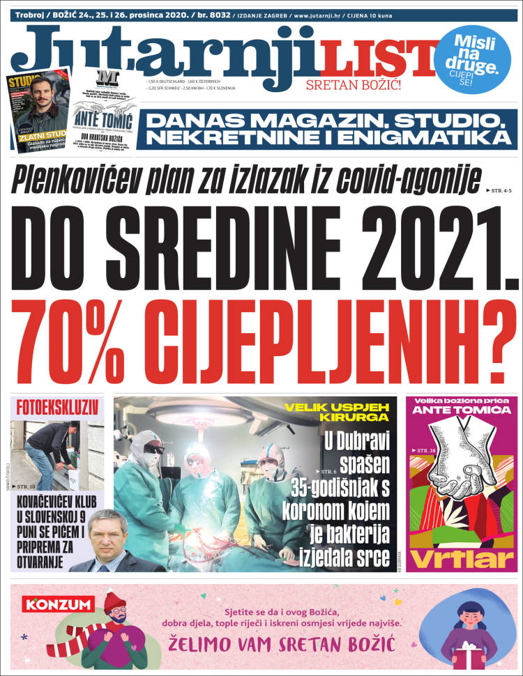 Portada de Jutarnji List (Croacia)