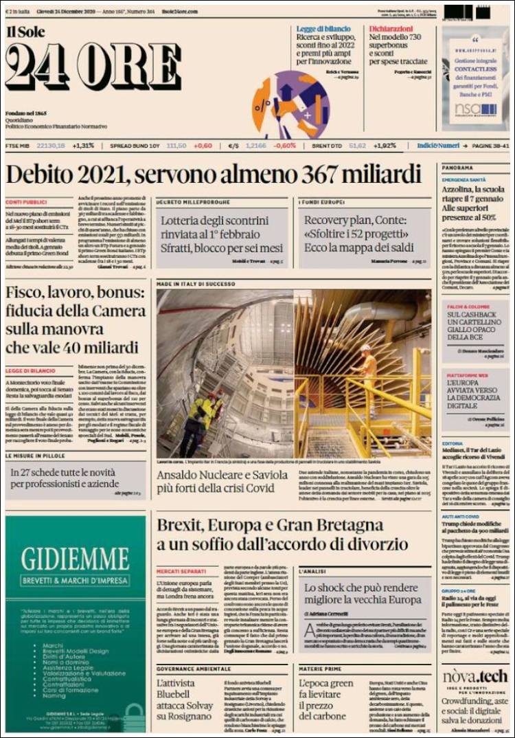 Portada de Il Sole 24 ORE (Italia)