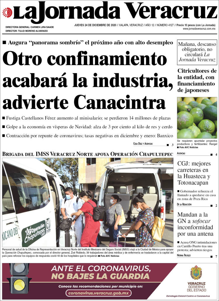 Portada de La Jornada Veracruz (México)