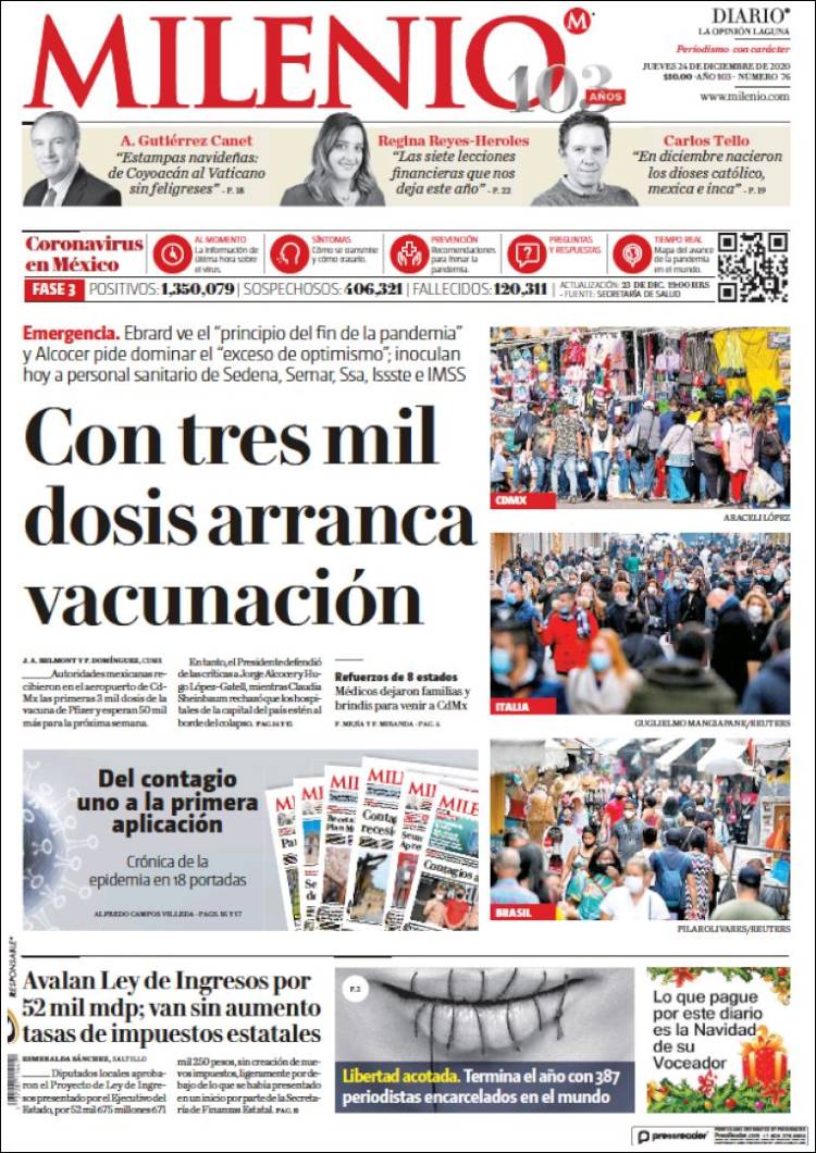Portada de Milenio - Laguna (México)