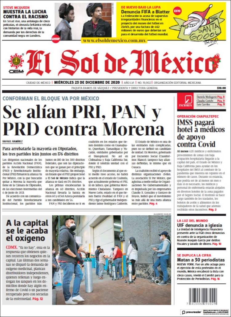 Portada de El Sol de México (México)