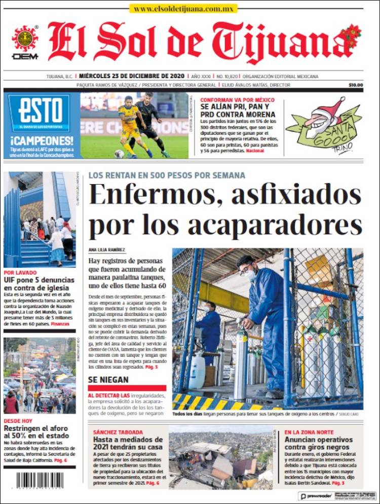 Portada de El Sol de Tijuana (México)