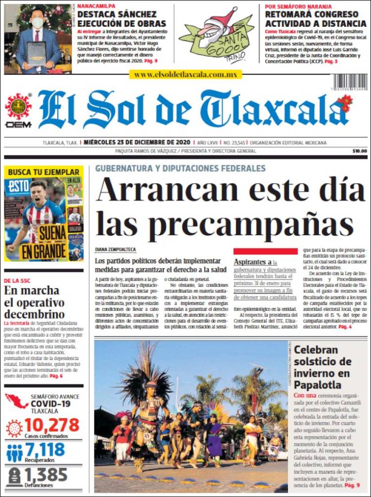 Portada de El Sol de Tlaxcala (México)