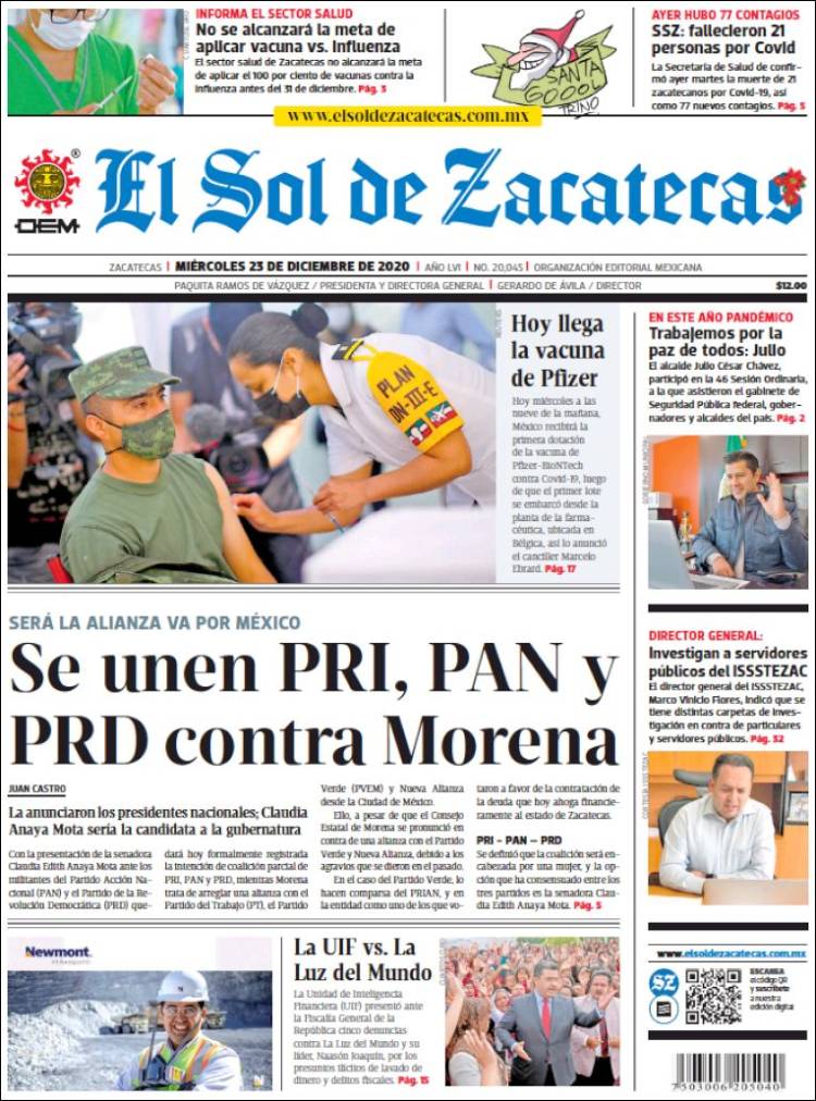 Portada de El Sol de Zacatecas (México)