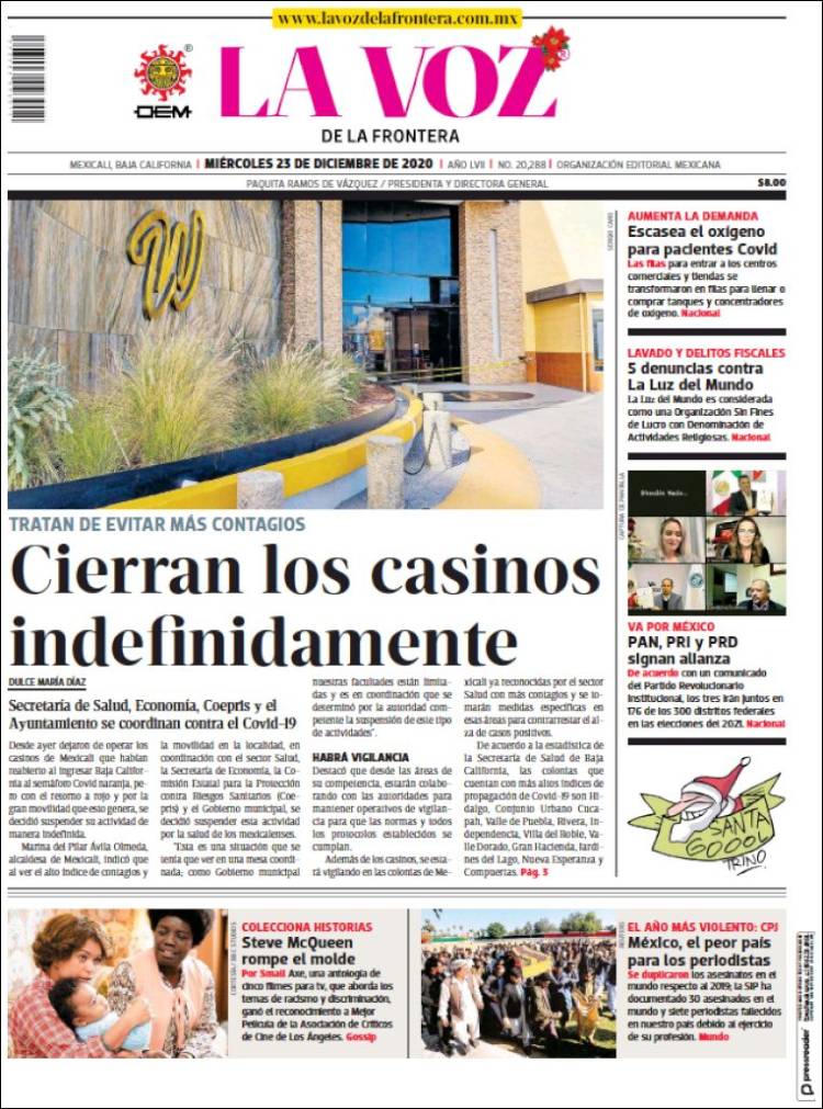 Portada de La Voz de la Frontera (México)
