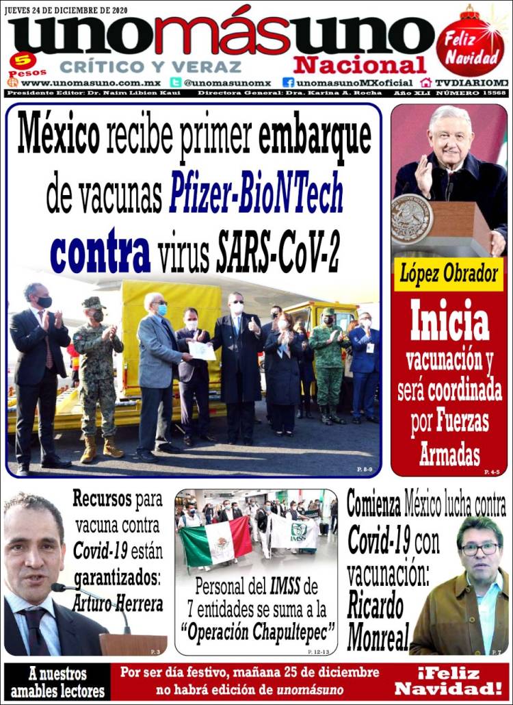 Portada de unomásuno (México)