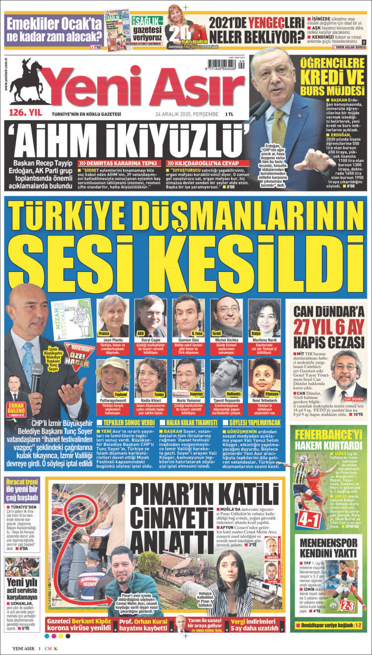 Portada de Yeni Asır (Turqu&iacute;a)
