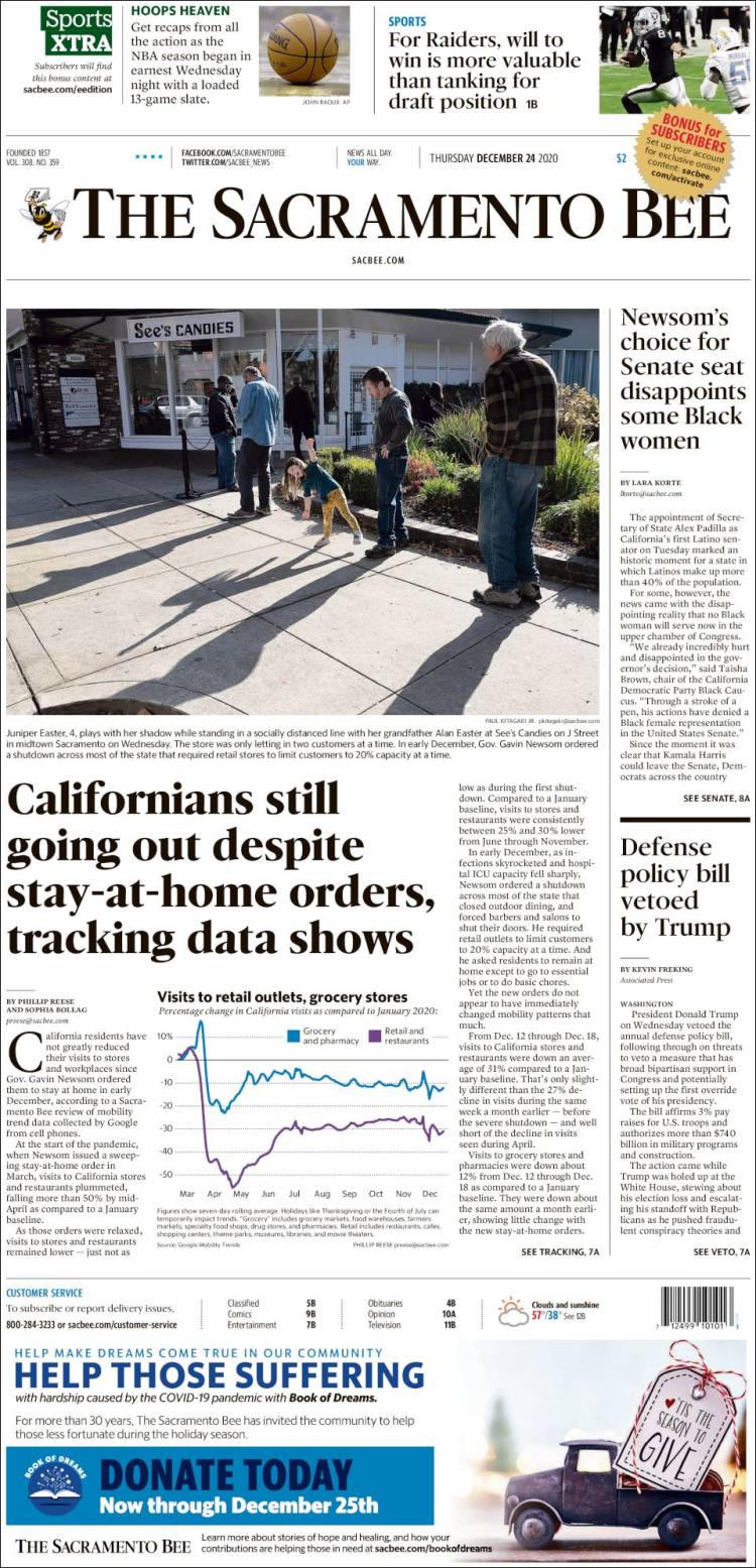 Portada de The Sacramento Bee (USA)