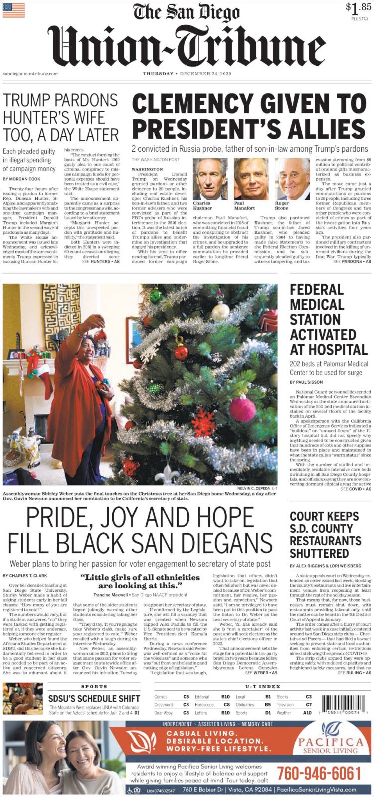 Portada de The San Diego Union-Tribune (USA)