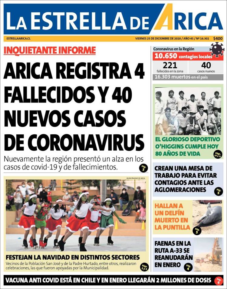 Portada de La Estrella de Arica (Chile)