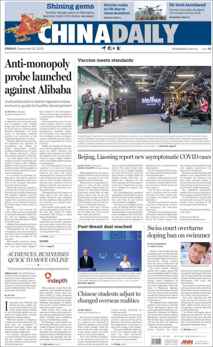 Portada de China Daily (China)