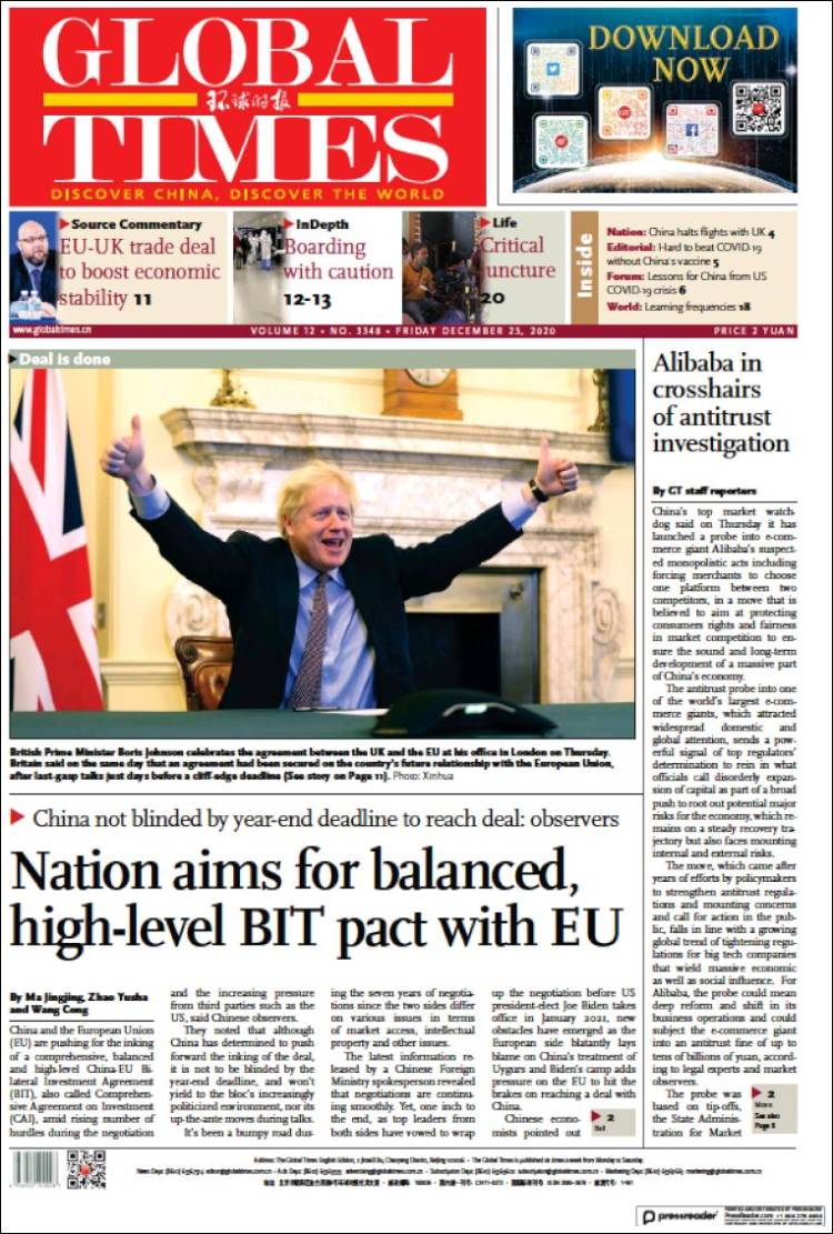 Portada de The Global Times (China)