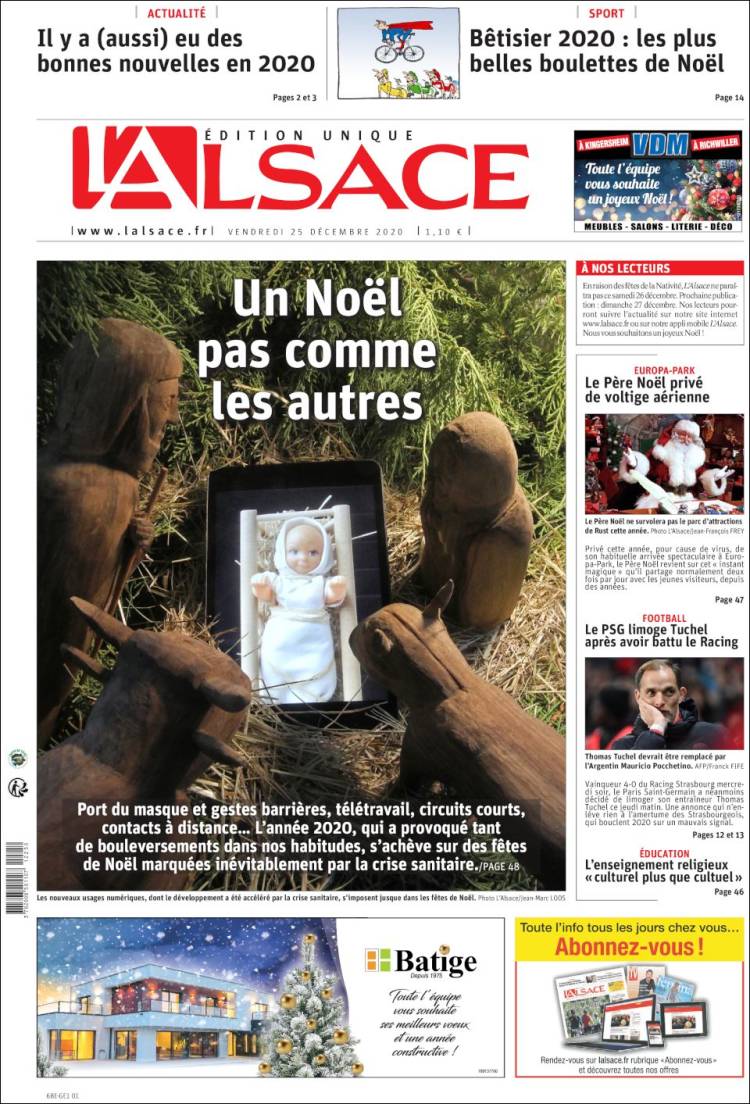 Portada de Journal L'Alsace (Francia)
