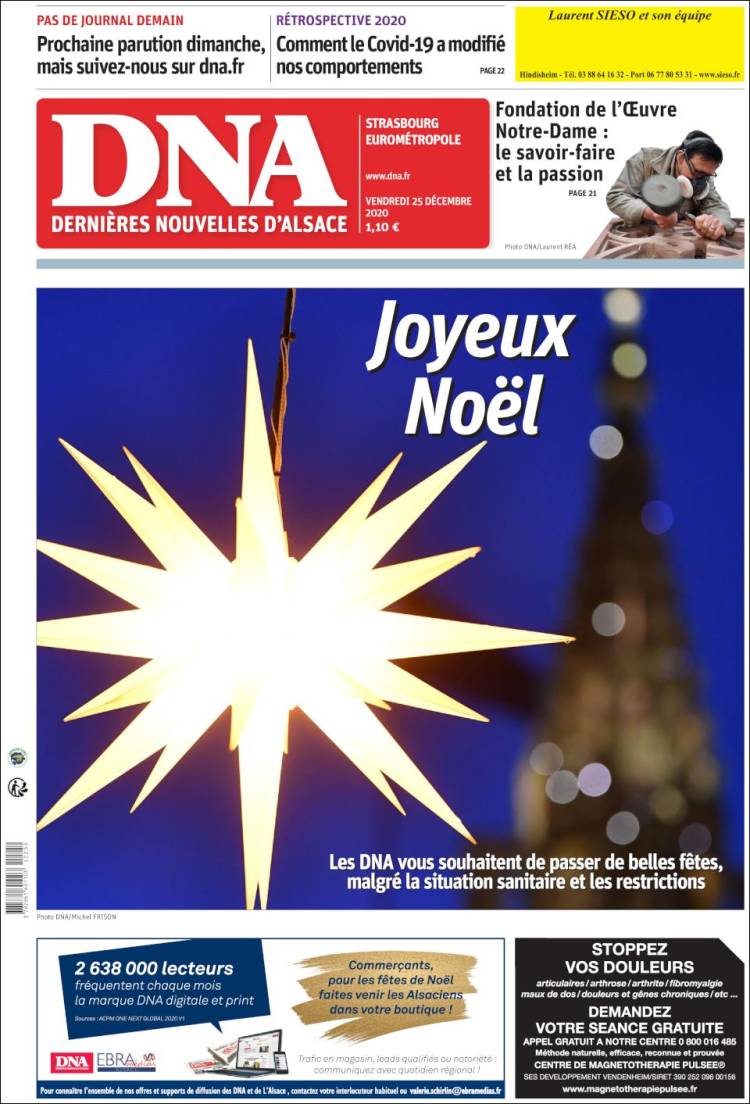 Portada de Les Dernières Nouvelles d'Alsace (Francia)