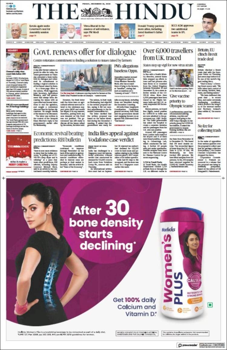 Portada de The Hindu (India)