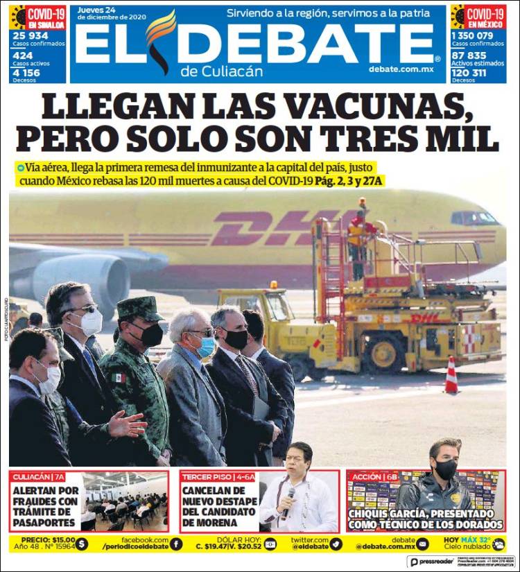 Portada de El Debate de Culiacán (México)