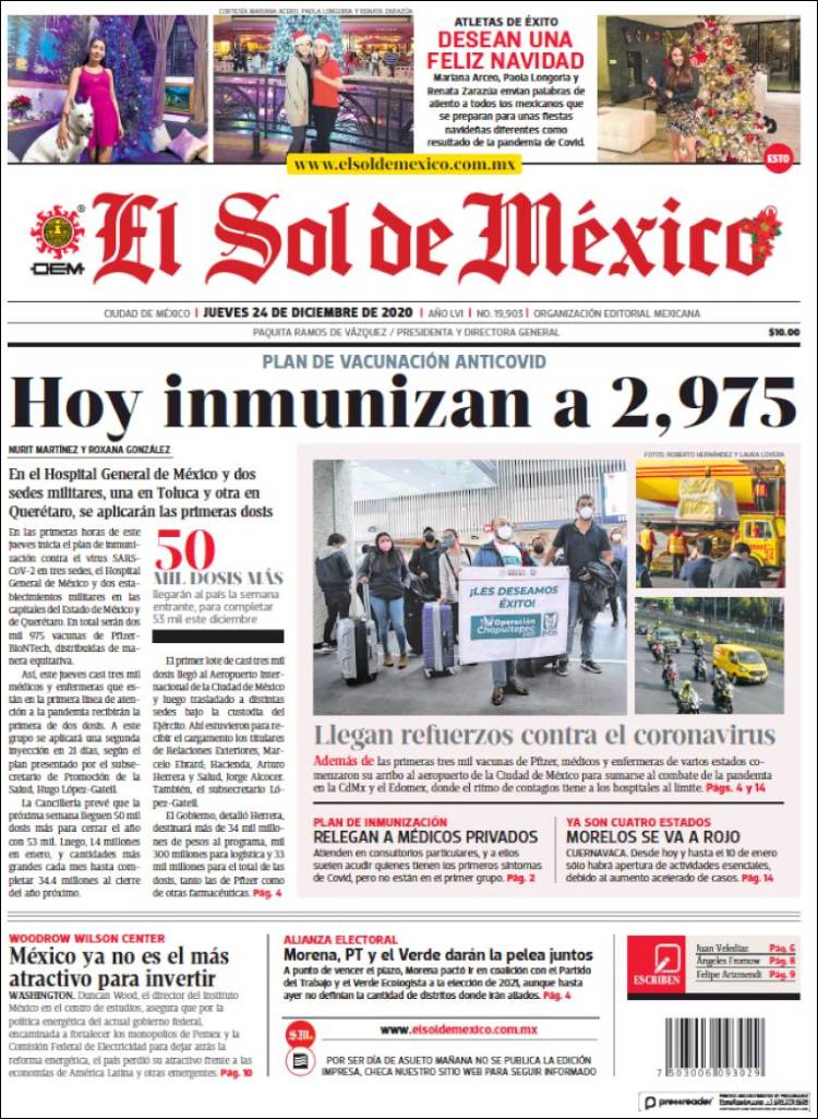 Portada de El Sol de México (México)