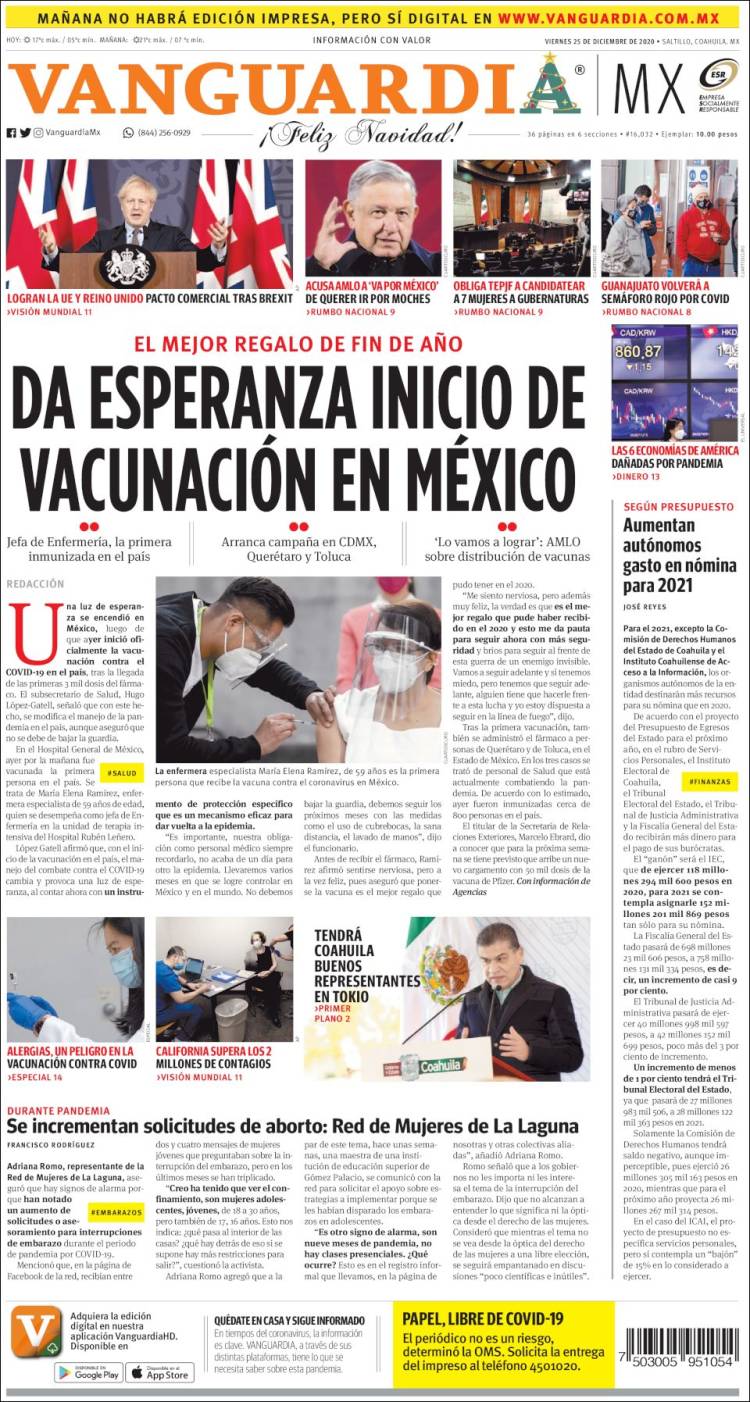 Portada de Vanguardia (México)