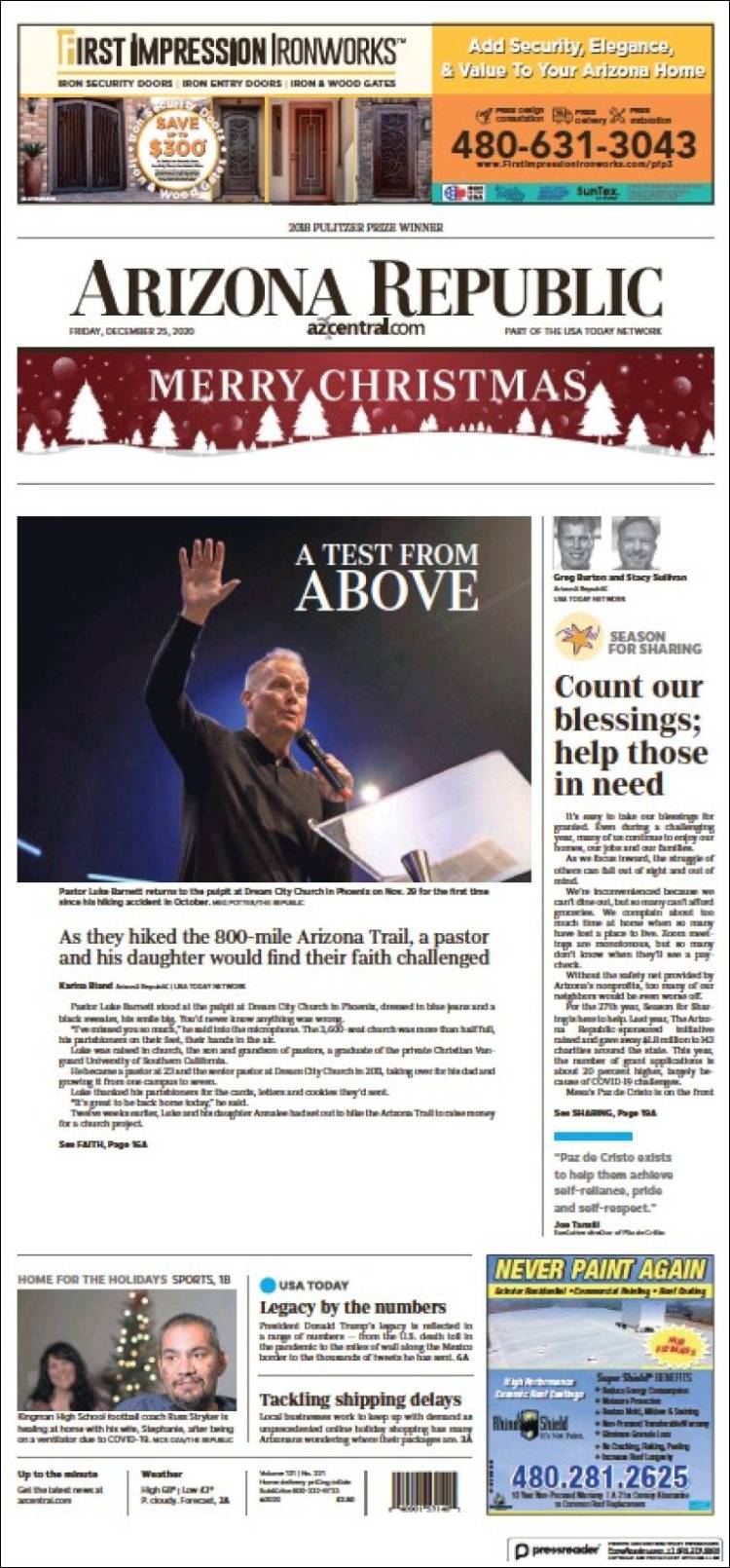 Portada de Arizona Republic News (USA)