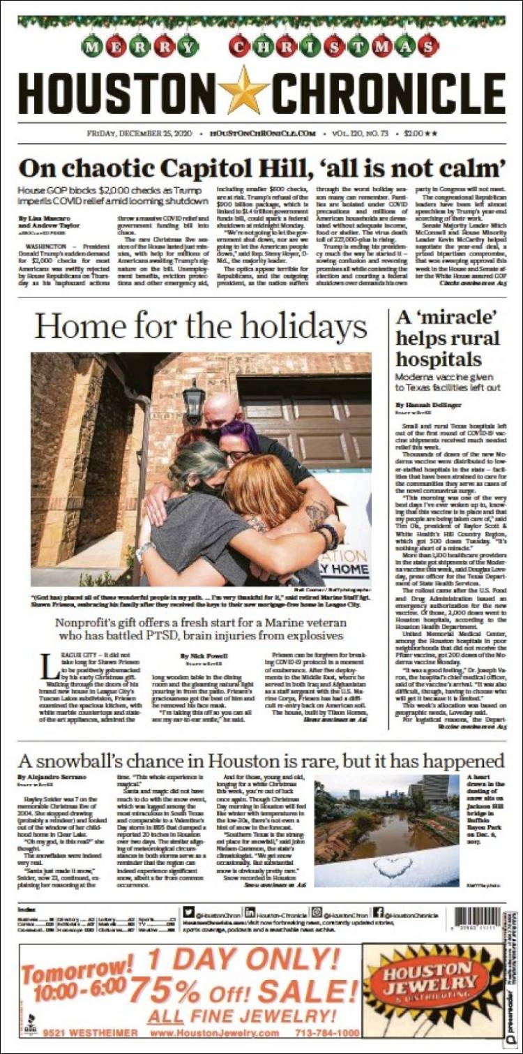 Portada de Houston Chronicle (USA)