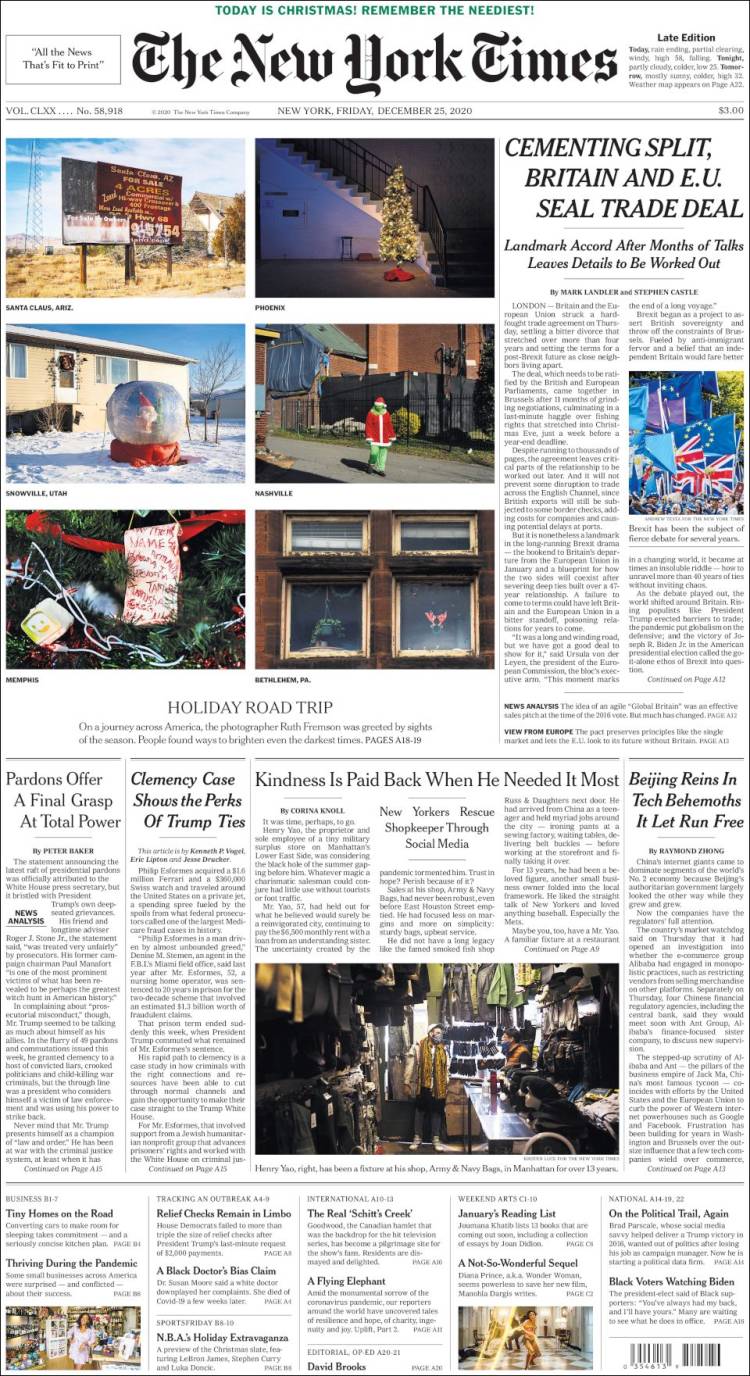 Portada de New York Times (USA)